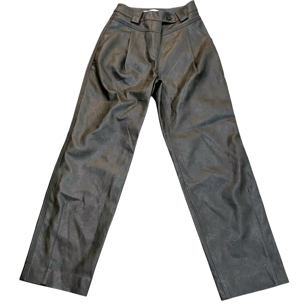 LVIR Faux Leather High Rise Pants Size XS Dark Brown Pleated Barrel Pants